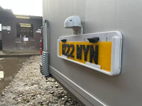 A horse box with a 4D 5mm rear number plate