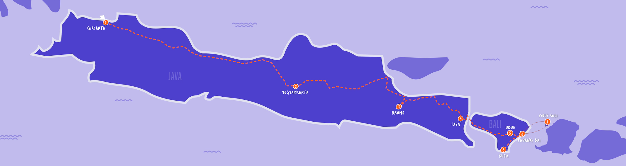 Mappa Giava e Bali Tour