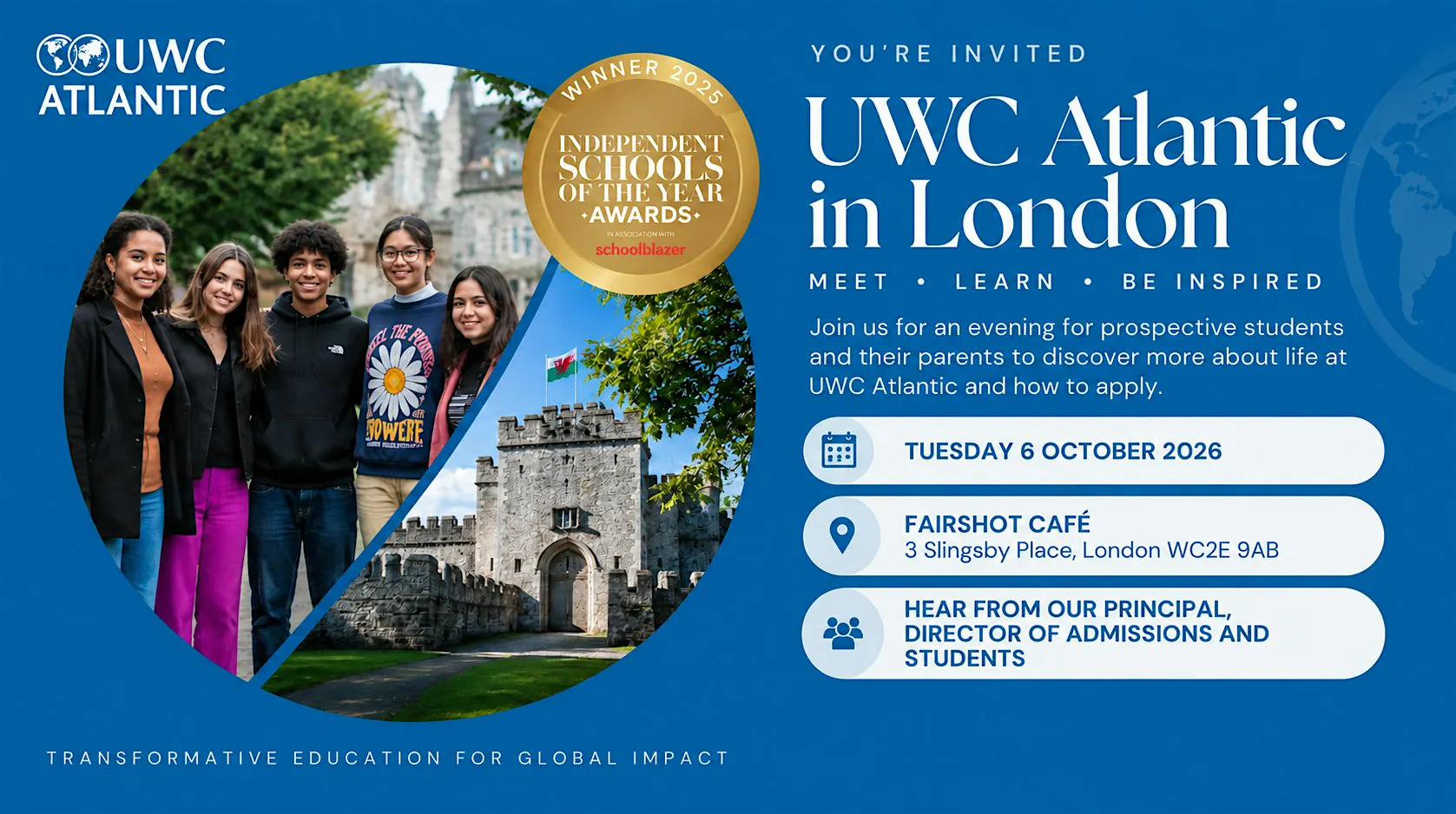 UWc Atlantic Admissions event in London on 6th October