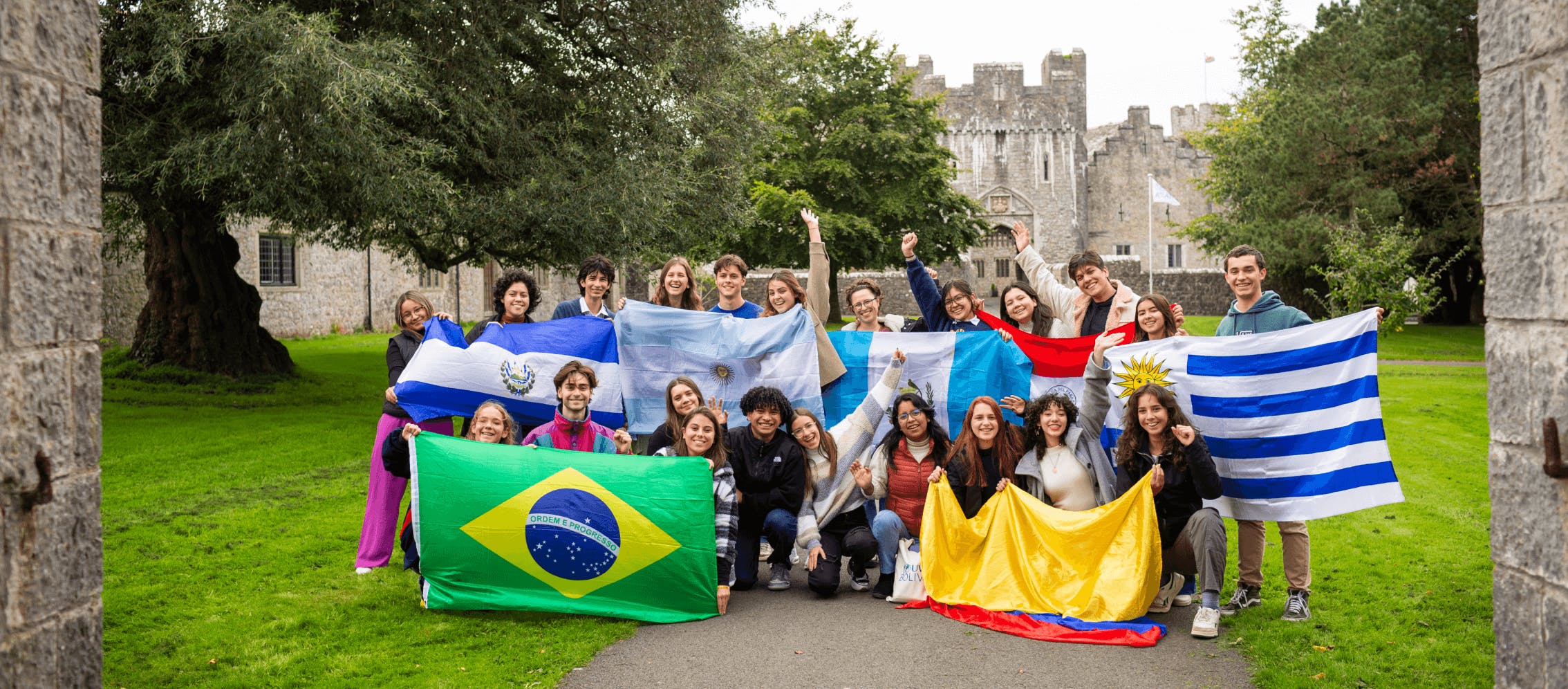 students with their world flags