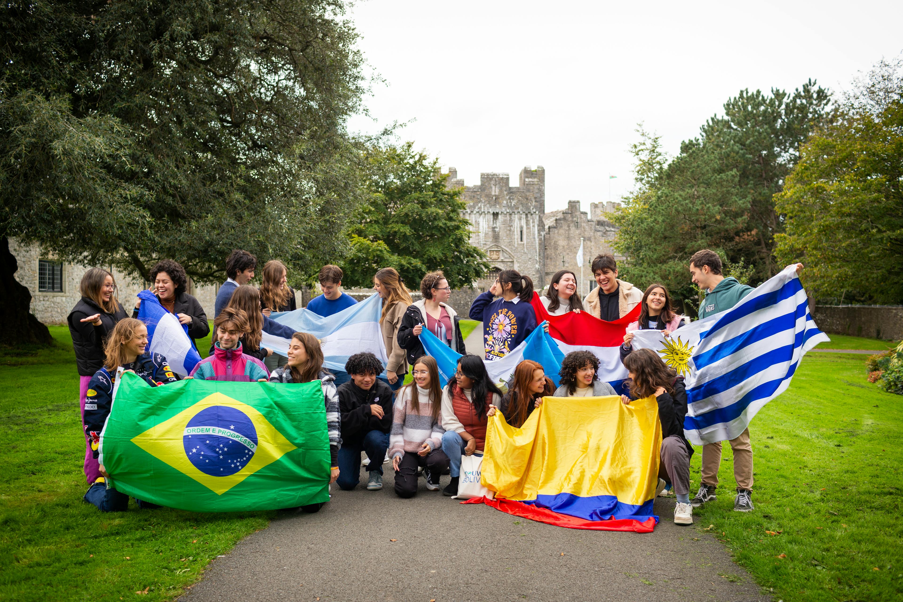 students with their world flags