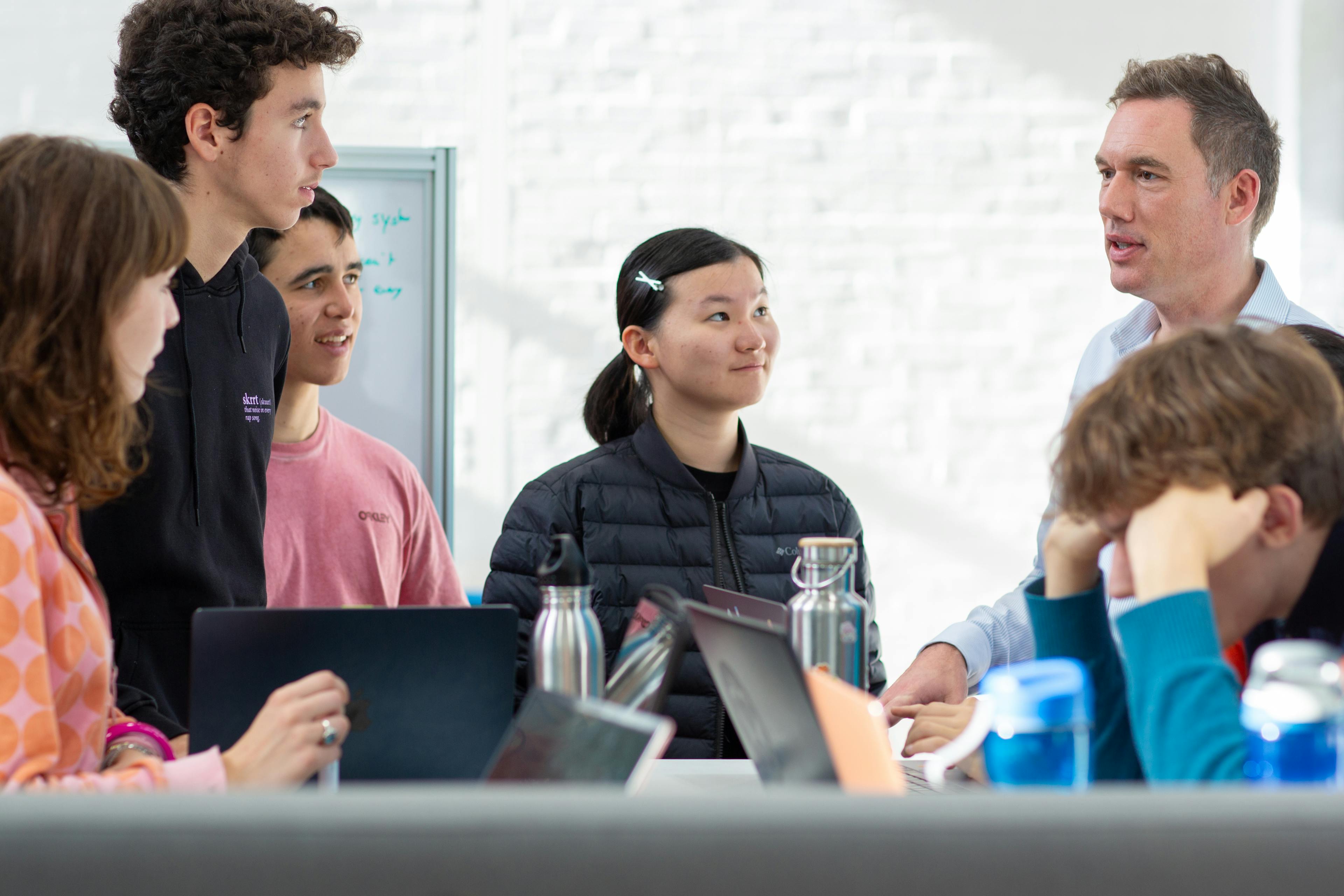 Students and teacher interact at UWC Atlantic