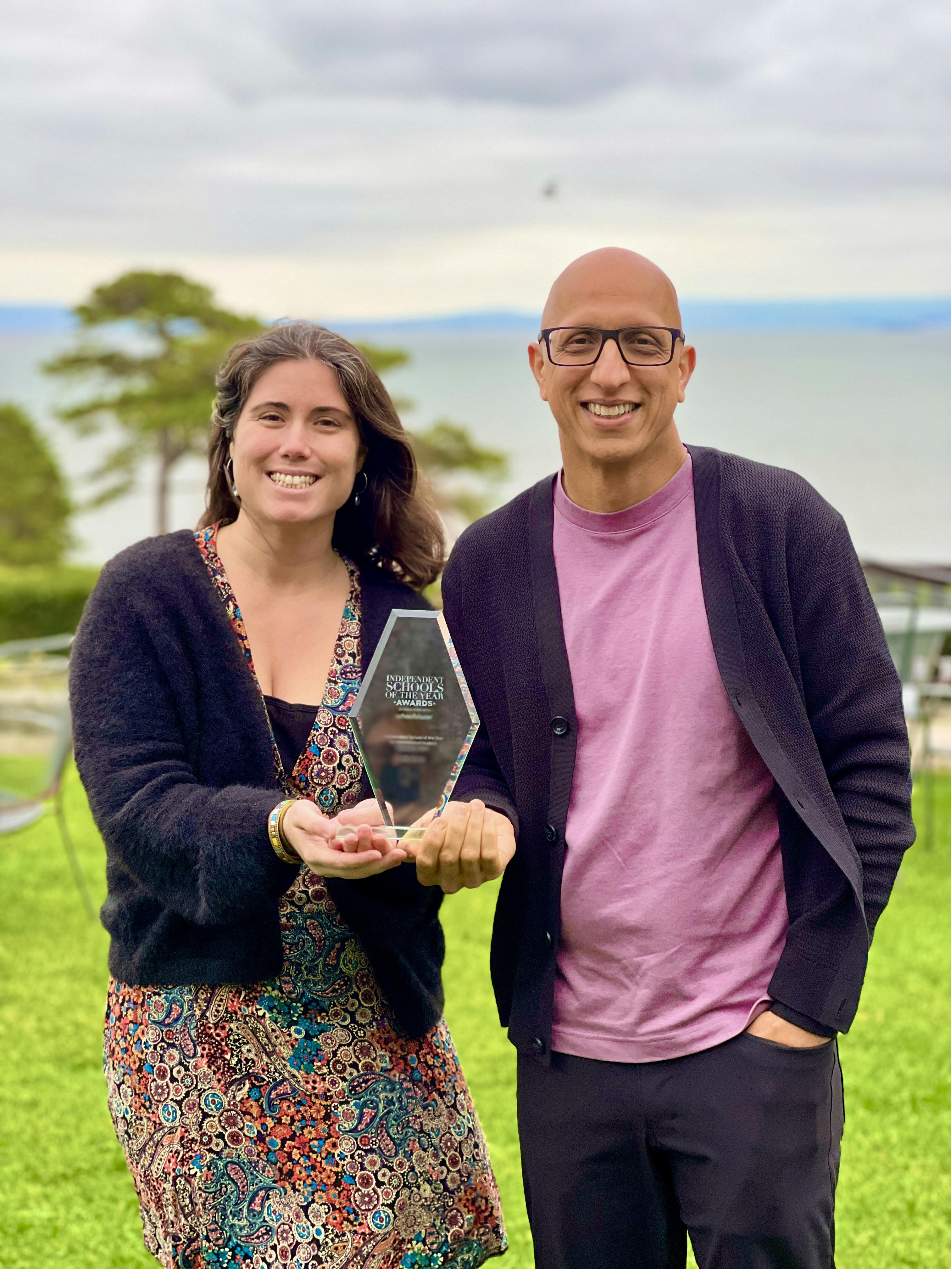 Naheed and Maite accept the Independent Schools Award for International Student Experience