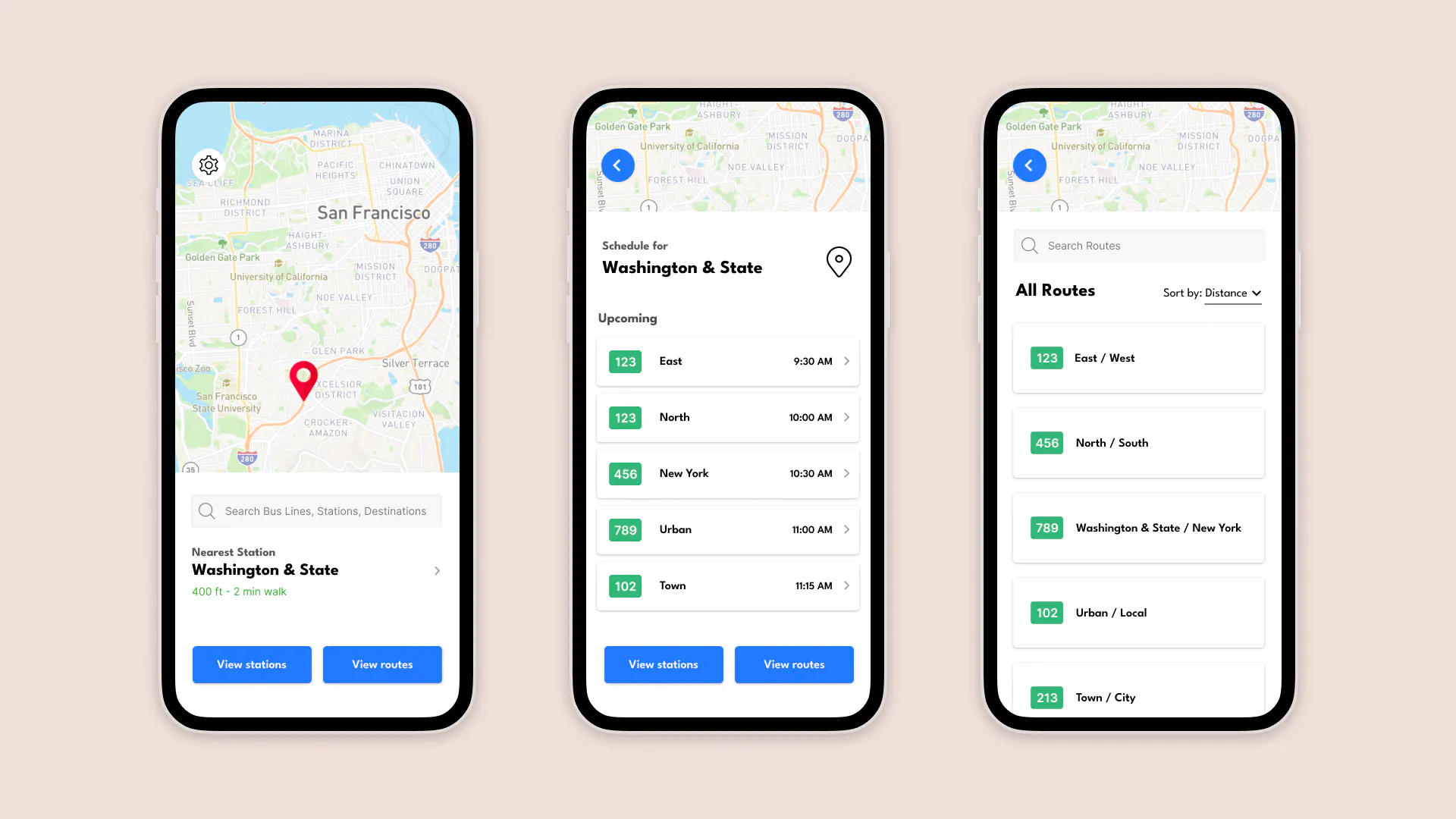 image of hi fi mockups showing map and routes