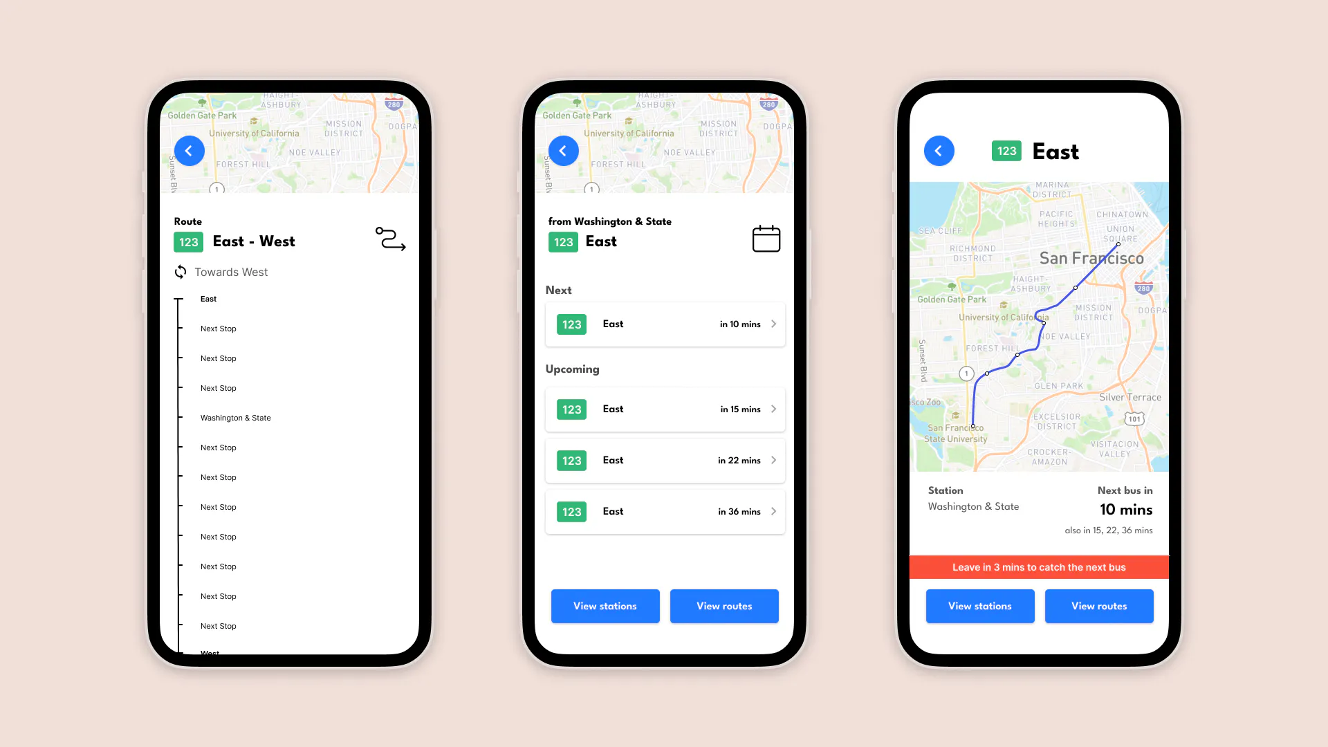image of hi fi mockups showing map and routes