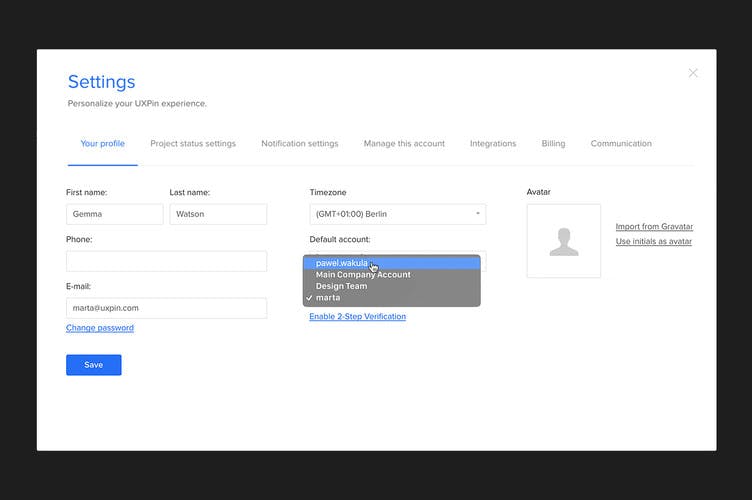 Switching Accounts Dashboard