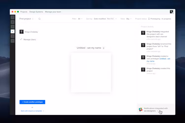 UXPin dashboard
