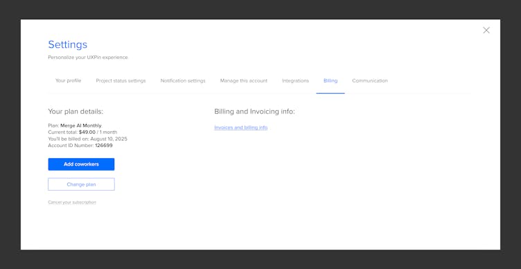 UXPin dashboard