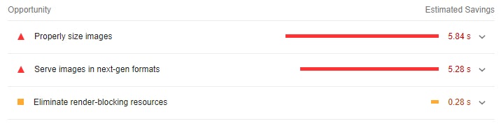 Screenshot of Google Lighthouse performance opportunities for Skyward's website.