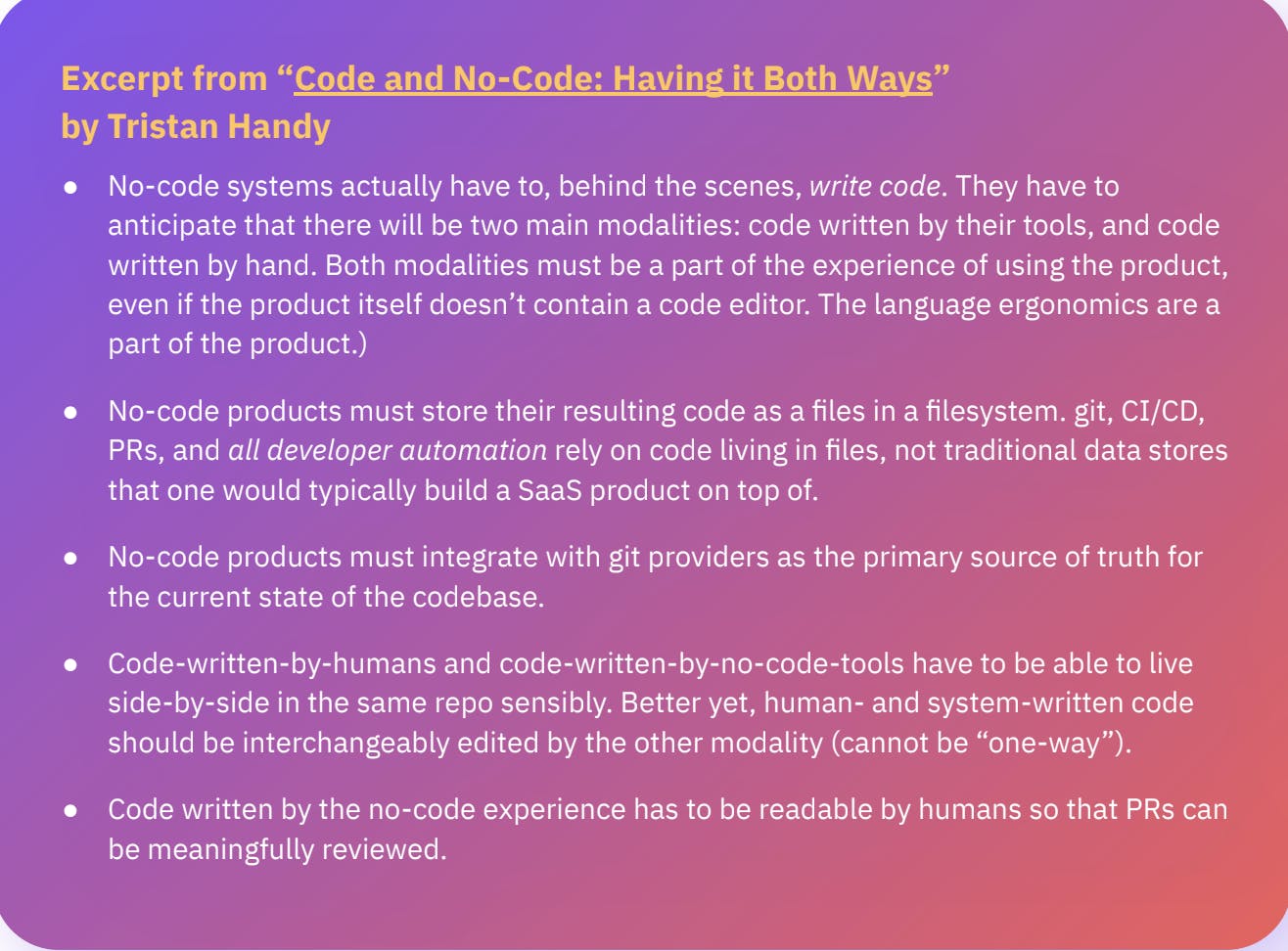 Excerpt from Tristan Handy— Code and No-Code: Having it Both Ways
