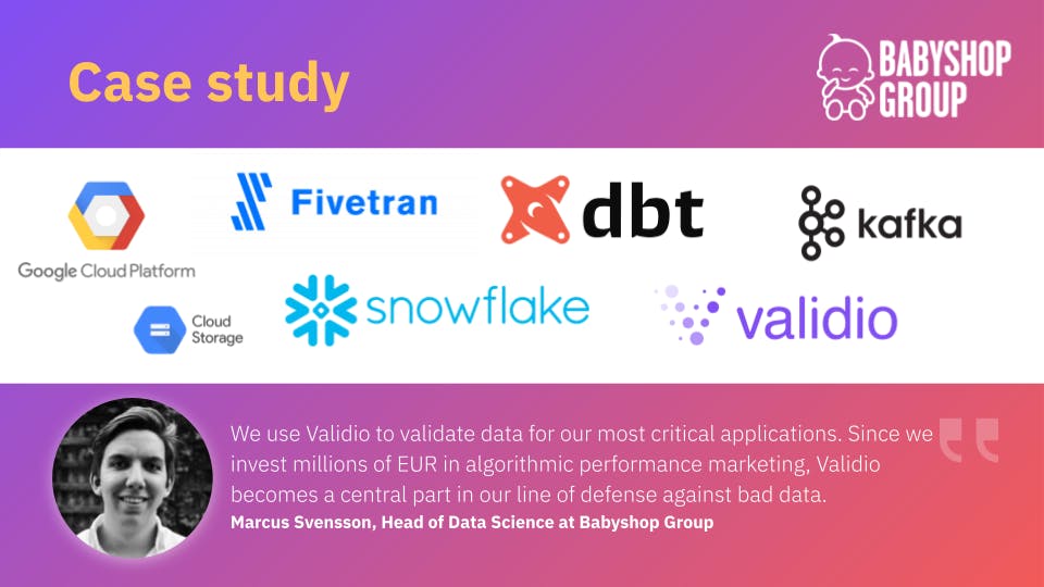 Babyshop Group's modern data stack and how Validio has helped them.  