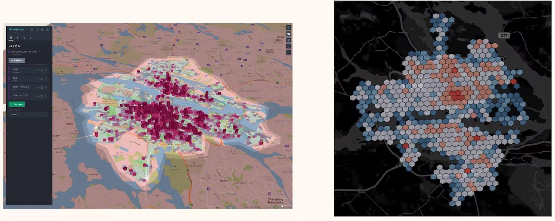 More advanced analyses using hexbins at Voi.