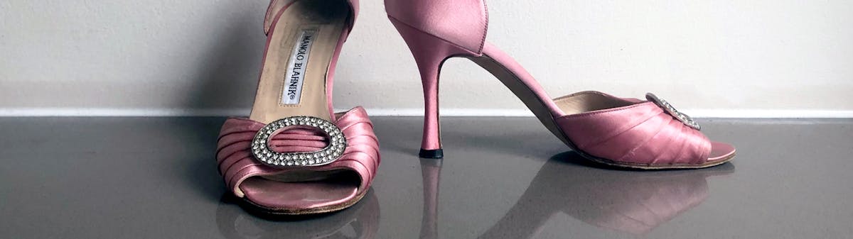 Manolo Blahnik pink satin D'Orsay shoes