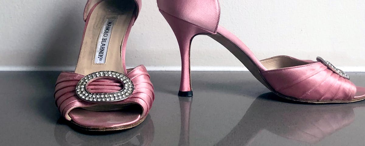 Manolo Blahnik pink satin D'Orsay shoes