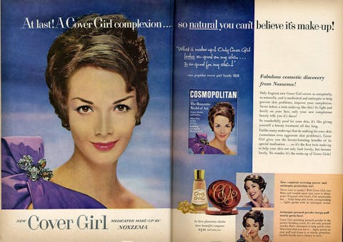 CoverGirl, medizinisches Make-up von Noxzema, Werbung aus dem Jahr 1965.