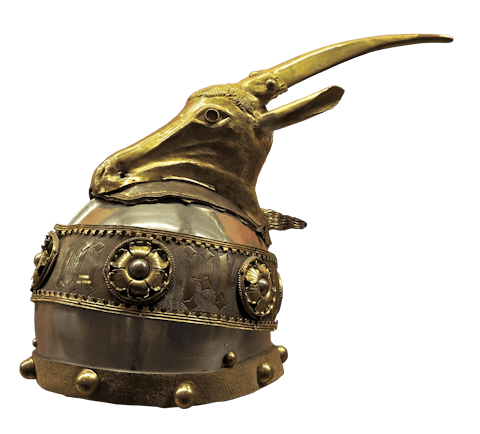 antique brass helmet with goat head