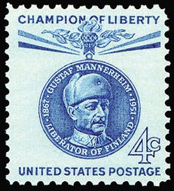 he US Mail postage stamp of Marshal C. G. E. Mannerheim, American stamp
