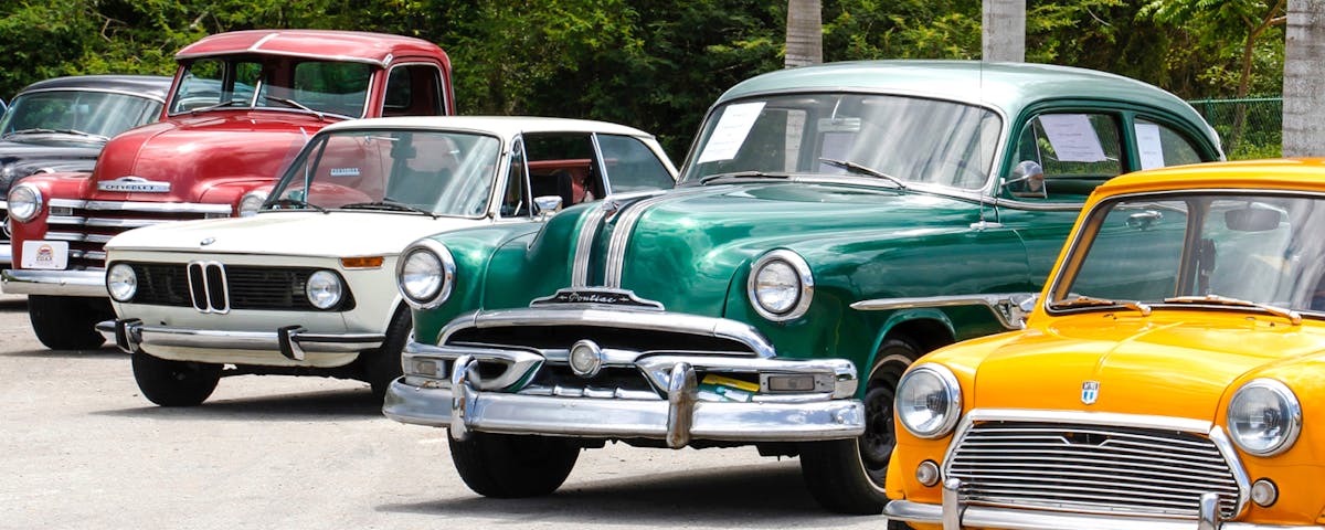 row of parked classic cars