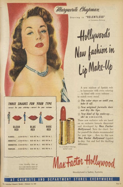 Maxfactor Hollywood vintage lipstick ad in 1948