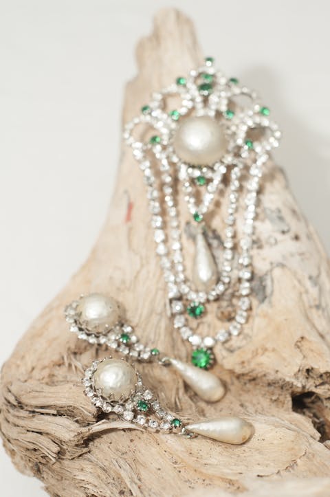 Robert Goosen's for Dior, Pearl and rhinestone Pearl enhancer with drop earrings