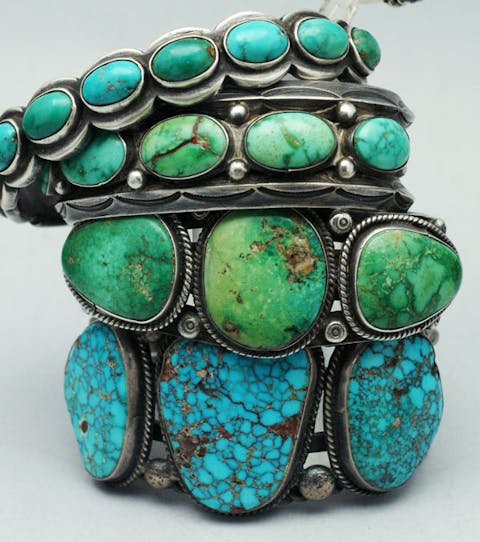 Navajo bracelets in sterling silver set with turquoise stones
