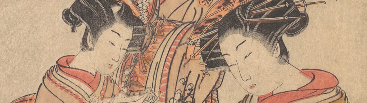 japanese print with two geishas