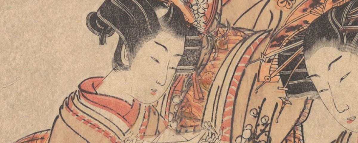 japanese print with two geishas