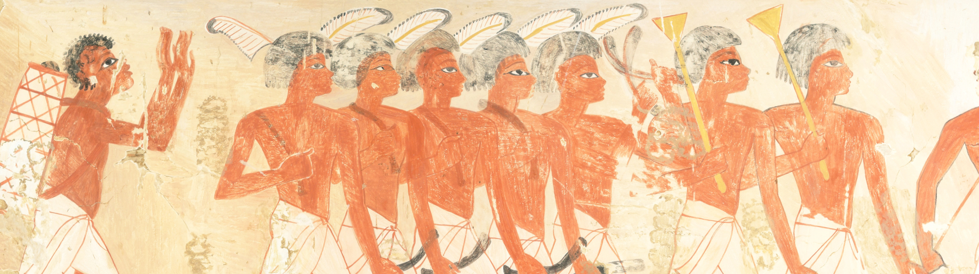 papyrus Egyptian painting with people in procession