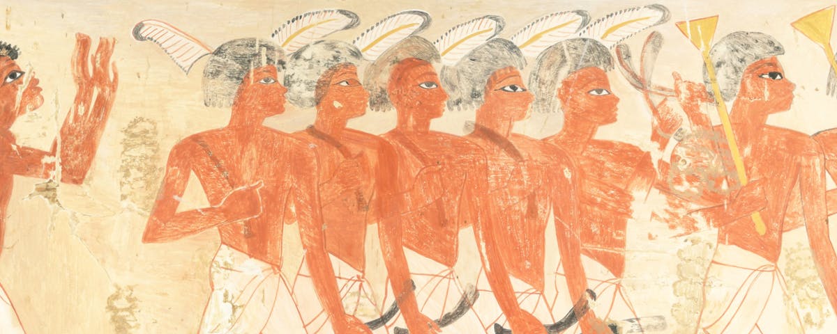 papyrus Egyptian painting with people in procession