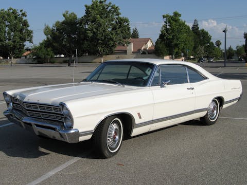 White Ford Galaxie 500, classic car, vintage