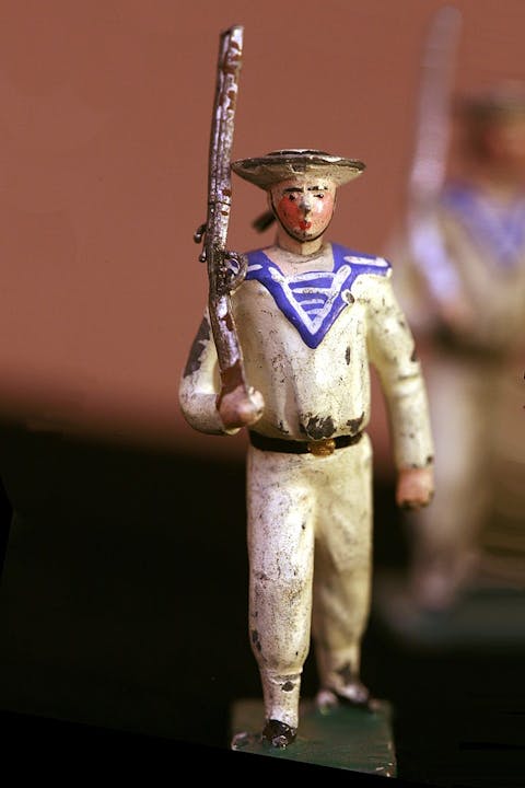 oy soldiers: French sailors wearing the uniforms in use during the Sino-French War. Made by Mignot C.B.G. between 1876 and 1902. Painted moulded lead. On display at Paris naval museum