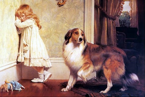 Charles Burton Barber, A Special Pleader, painting of a dog and a child