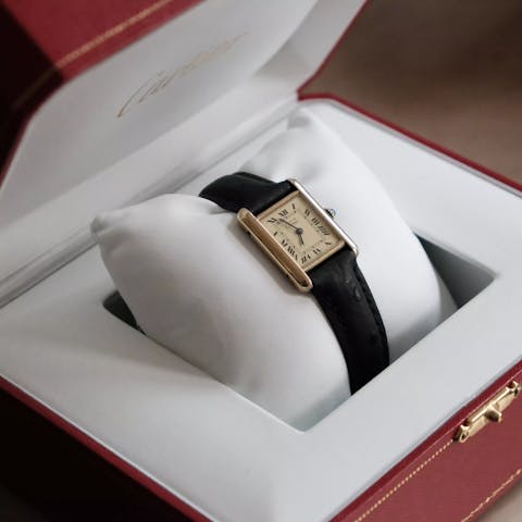 Cartier Tank Watch, wristwatch with leather band