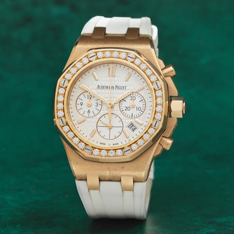 Audemars Piguet. A fine 18K rose gold and diamond set automatic calendar chronograph wristwatch sold for £22,950 in Bonhams, London in December 2022