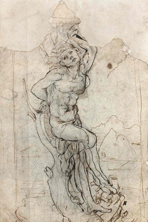 Leonardo da Vinci, Der Heilige Sebastian, Feder, schwarze und braune Tinte, 193 x 130 cm