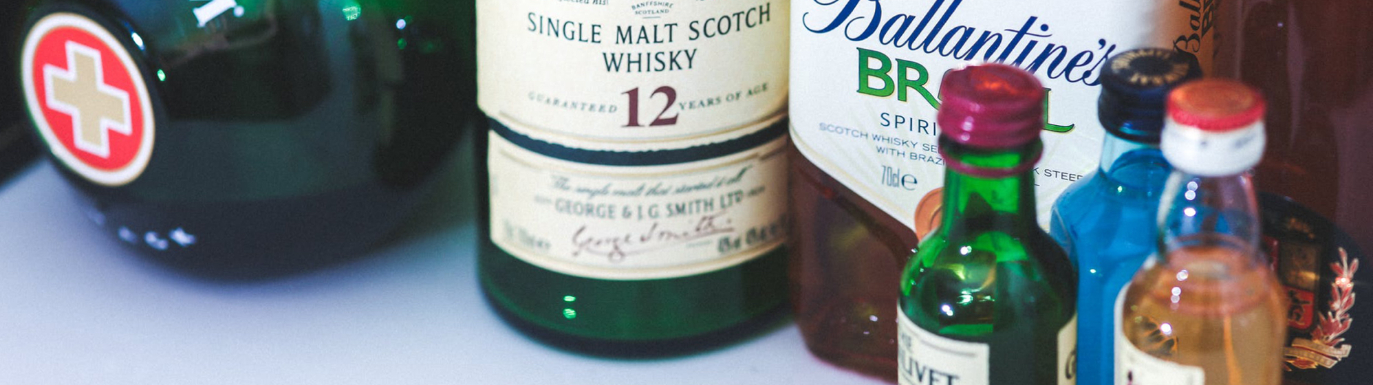 close up view of alcohol bottles