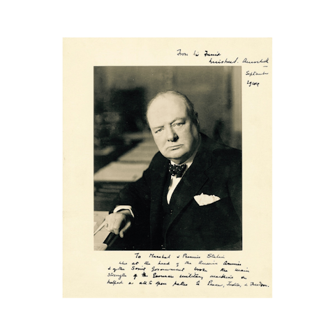 A signed photograph of Winston Churchill, inscribed to Joseph Stalin. (Alexander Bitar History)