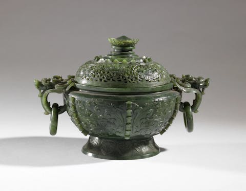 jade carved old chinese perfume bowl