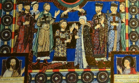 Page from the Wedding of Henry the Lion, medieval manuscript illumination, illustration