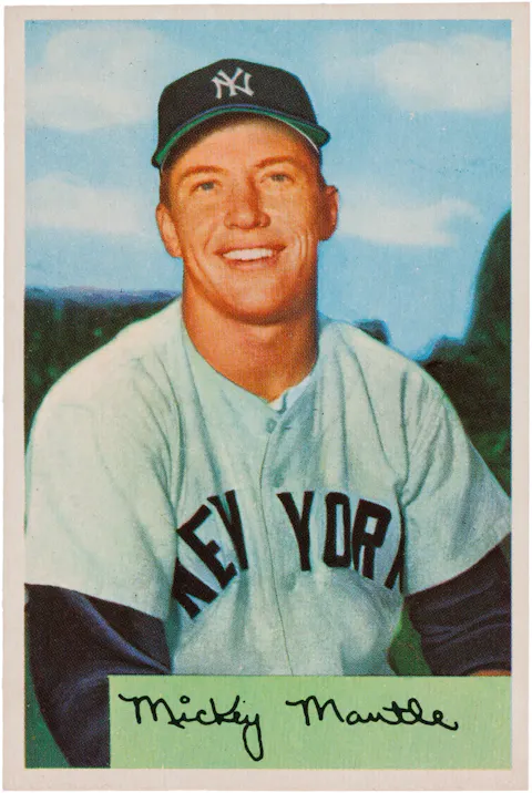 Mickey Mantle, outfielder with the New York Yankees, image from the 1954 Bowman baseball card.