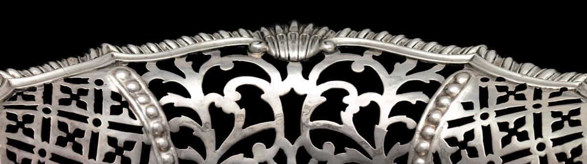 detail image of silver serving platter