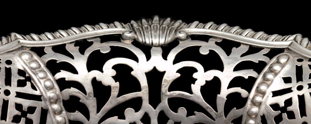 detail image of silver serving platter