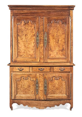 A late 18th century burr-elm and fruitwood buffet deux corps, French