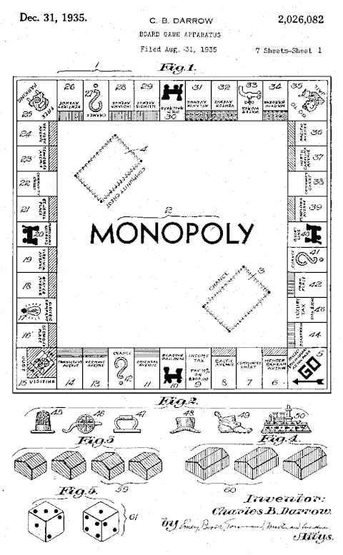 Das Originalpatent für das Monopoly-Brett von 1935