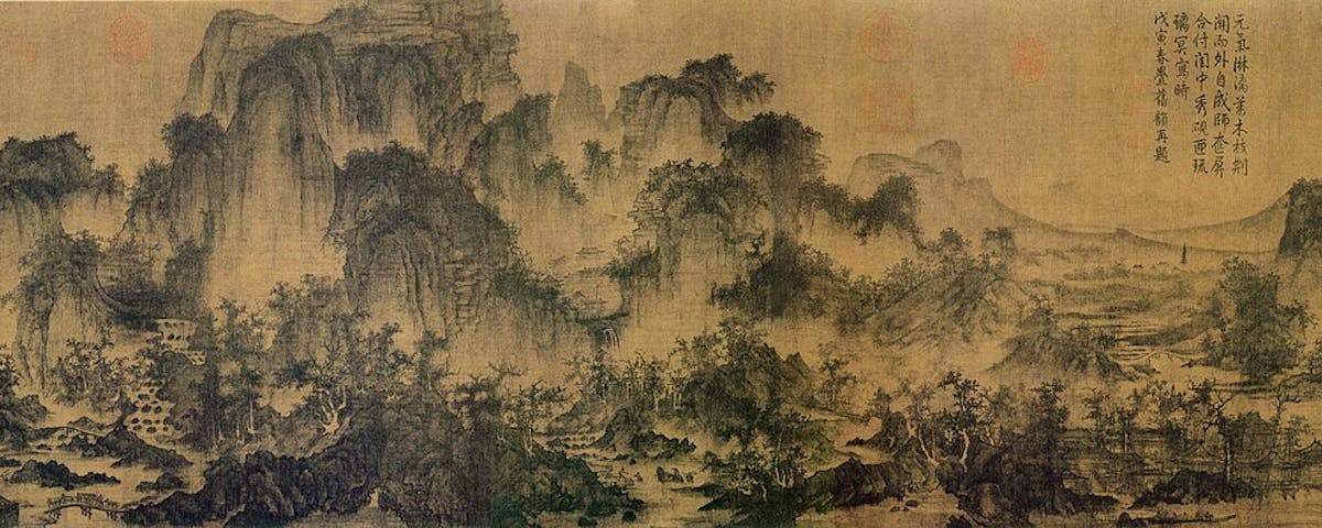 Li Cheng (Chinese: 李成; pinyin: Lǐ Chéng; Wade–Giles: Li Ch'eng; 919–967),Luxuriant Forest among Distant Peaks, detail, 10th century China, Liaoning Provincial Museum. Image: Public Domain