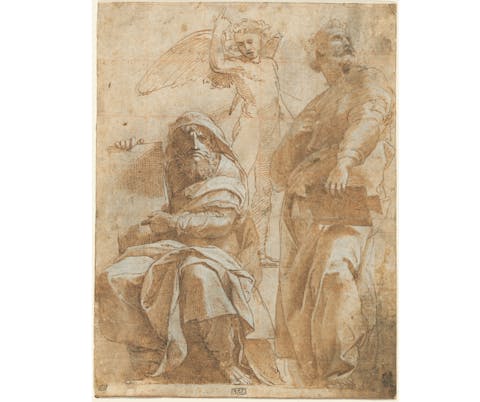 Raphael, the prophets Hosea and Jonag, old master drawing, pen and brown ink
