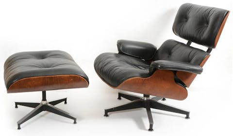 Charles and Ray Eames, Loungesessel aus Palisanderholz (670) und Hocker (671), 1956