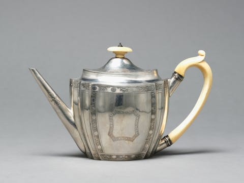 Teapot, 1795. Firm of George Smith (British), firm of Thomas Hayter (British). Silver and ivory