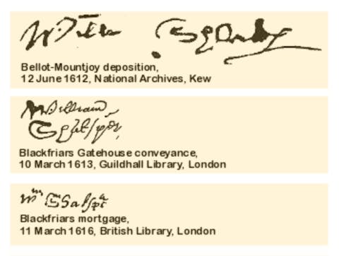 Three of William Shakespeare's autographs. (Public domain)