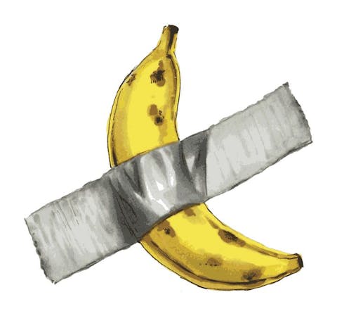 An illustration of Maurizio Cattelan’s “Duct-Taped Banana on a Wall”. (Art Pal)